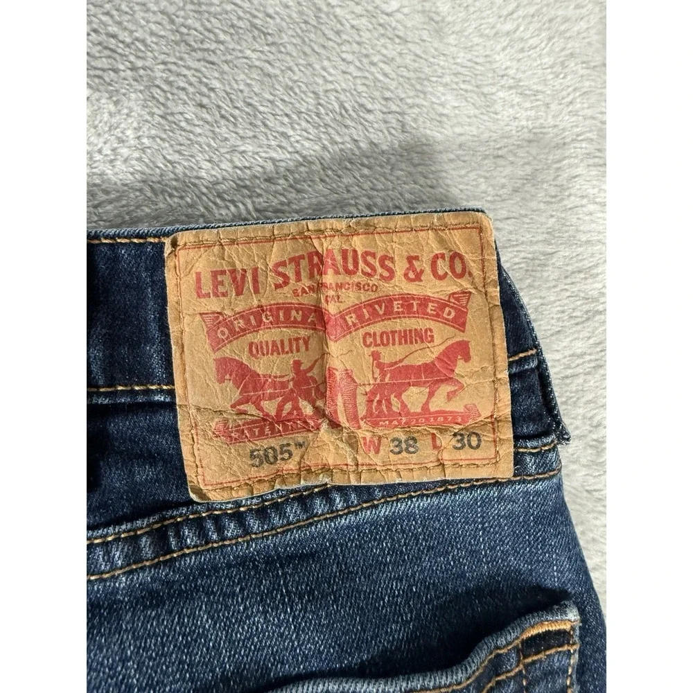 Levis 505 Mens 38x30 Blue Denim Regular Straight Fit‎ Dark Wash